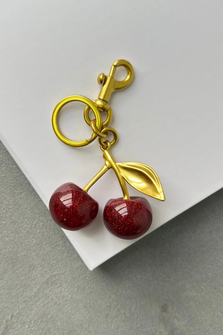 Cherry Keychain Red Large Glitter Cherry Wallet Bag Ornament Charm