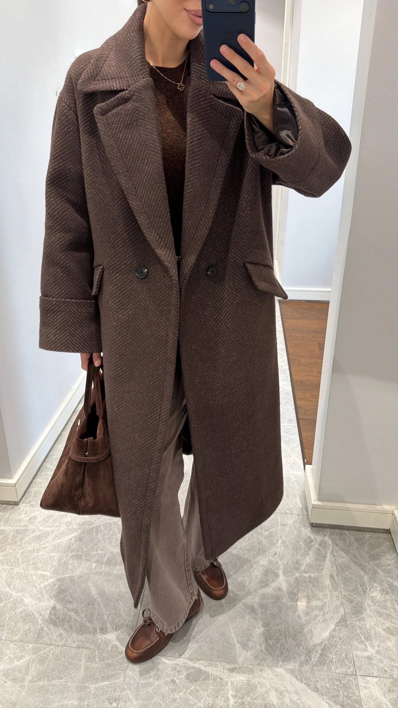 DP brown stripped cashmere coat - Image 2